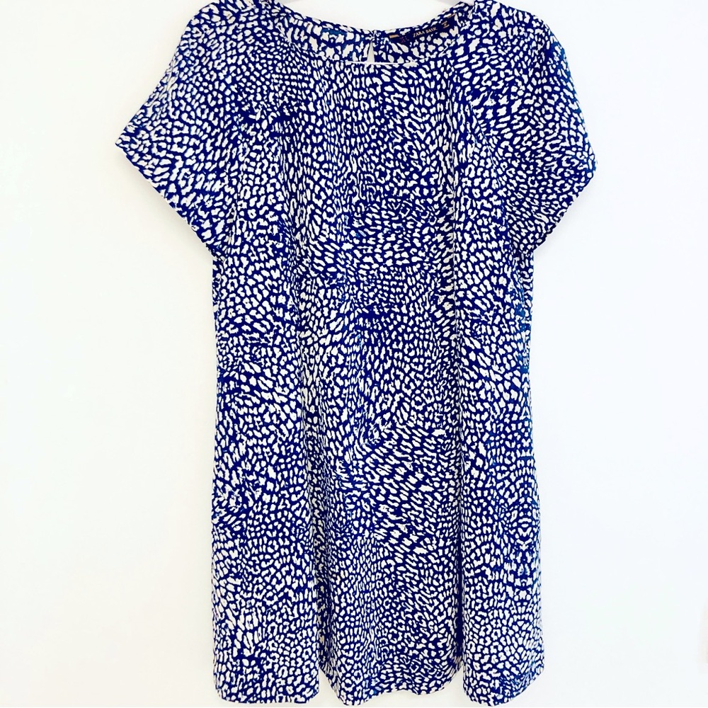 Zara Basic swing mini dress blue and white animal print size L